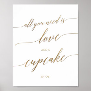 Poster Élégant or Calligraphie amour et un cupcake