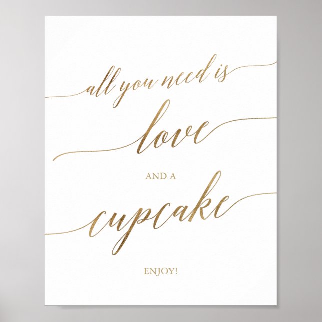 Poster Élégant or Calligraphie amour et un cupcake (Devant)