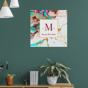 Poster Elégant or Fox marbre Monogramme Beauté Salon