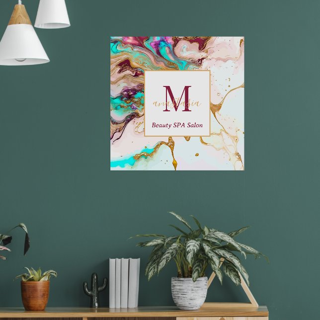 Poster Elégant or Fox marbre Monogramme Beauté Salon (Salon 1)