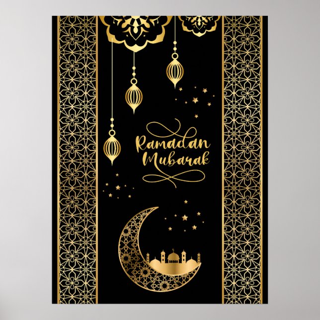 Poster Elégant or Motifs islamiques Ramadan Moubarak (Devant)