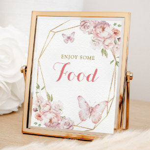 Poster Élégant or rose floral fille Quinceañera Nourritur
