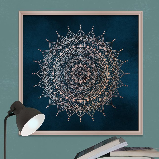 Poster Elégant or Rose sur le Henné Floral Turquoise Mand (Créateur téléchargé)
