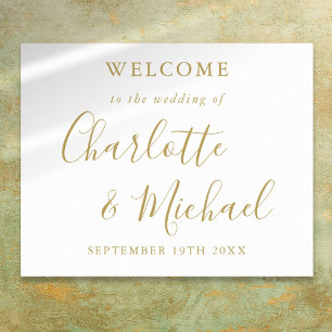 Poster Elégant or Signature Script Mariage Bienvenue