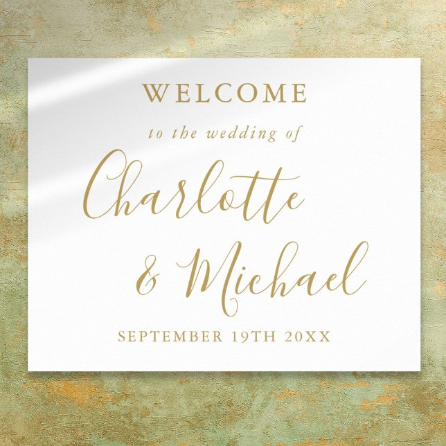 Poster Elégant or Signature Script Mariage Bienvenue (Elegant Gold Signature Script Wedding Welcome Poster)