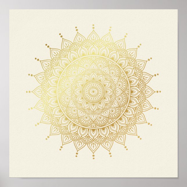 Poster Elégant or sur Crème Floral Henna Mandala (Devant)