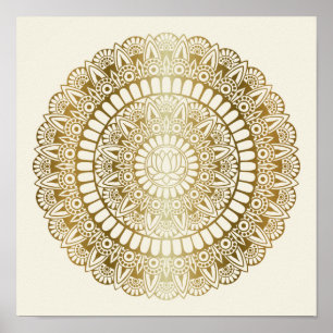 Poster Elégant or sur crème Lotus Henna Mandala Imprimer
