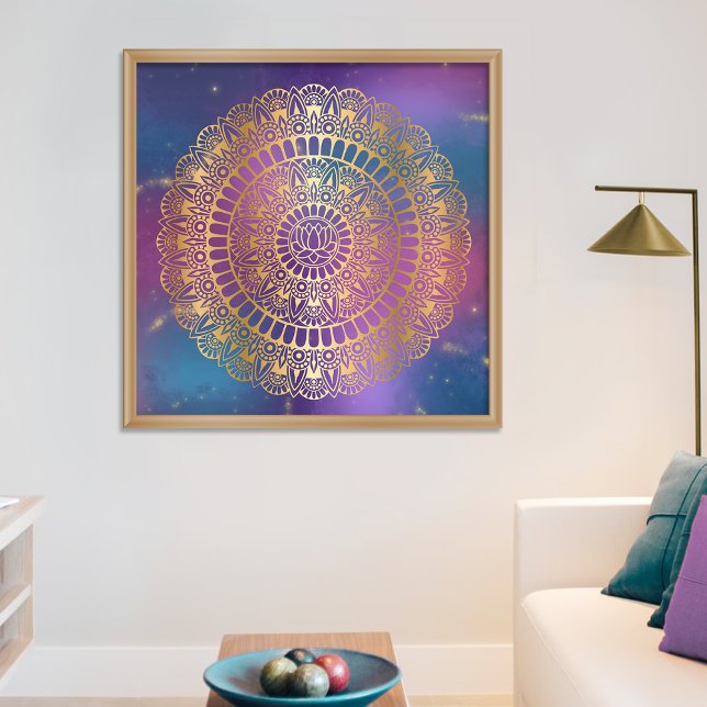 Poster Elégant or sur Nebula Lotus brillant Henna Mandala (Créateur téléchargé)