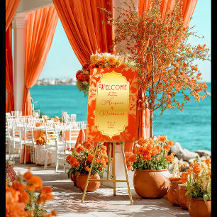 Poster Elégant Orange et or Mandarin Mariage Bienvenue