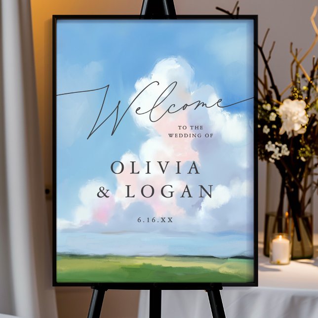 Poster Elegant Painted Landscape Clouds Wedding Welcome (Créateur téléchargé)