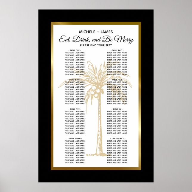 Poster Elégant Palm d'or Tropical Mariage de siège graphi (Devant)