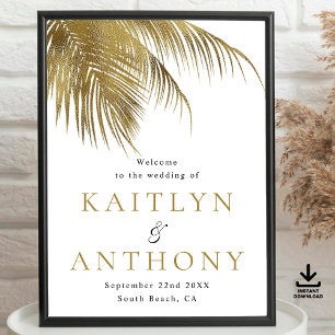 Poster Elégant Palm Tree Beach Mariage Tropical Bienvenue