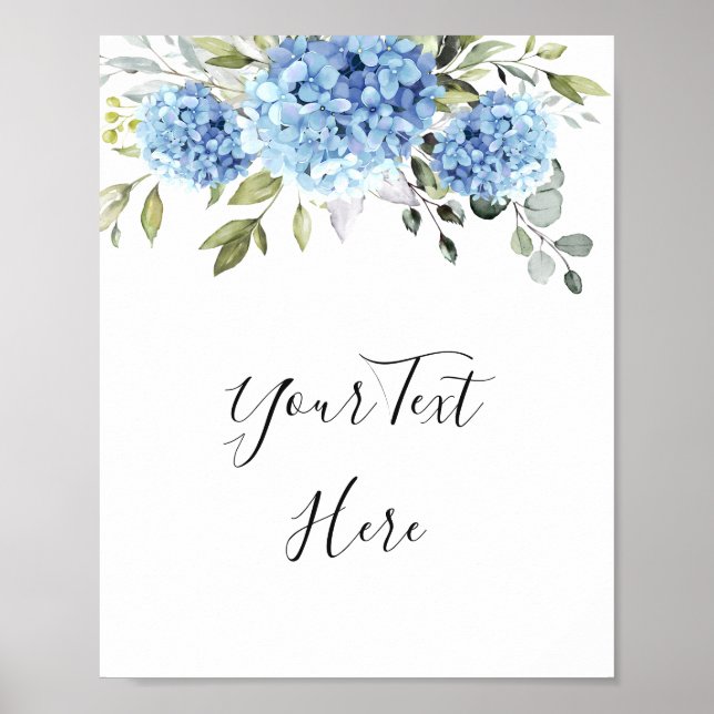 Poster Élégant panneau bleu Hydrangea Eucalyptus personna (Devant)