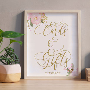 Poster Élégant Panneau Cartes et Cadeaux Fleurs Roses et