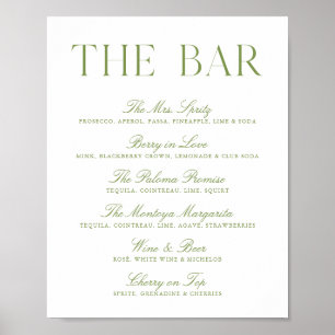 Poster Élégant panneau de bar de mariage vert sauge et bl