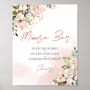 Poster Élégant panneau de bar en fleurs de mimosa or rose