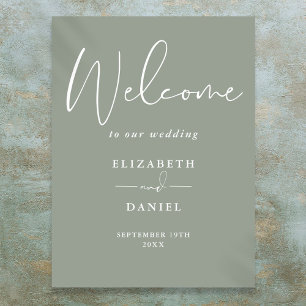 Poster Élégant panneau de bienvenue de mariage vert sauge