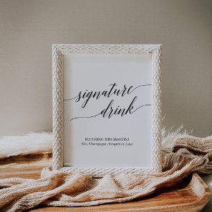 Poster Élégant panneau de boisson à signature en calligra