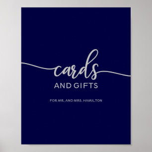 Poster Élégant panneau de cartes et cadeaux bleu marine a