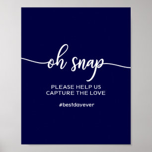 Poster Élégant panneau de hashtag de mariage bleu marine