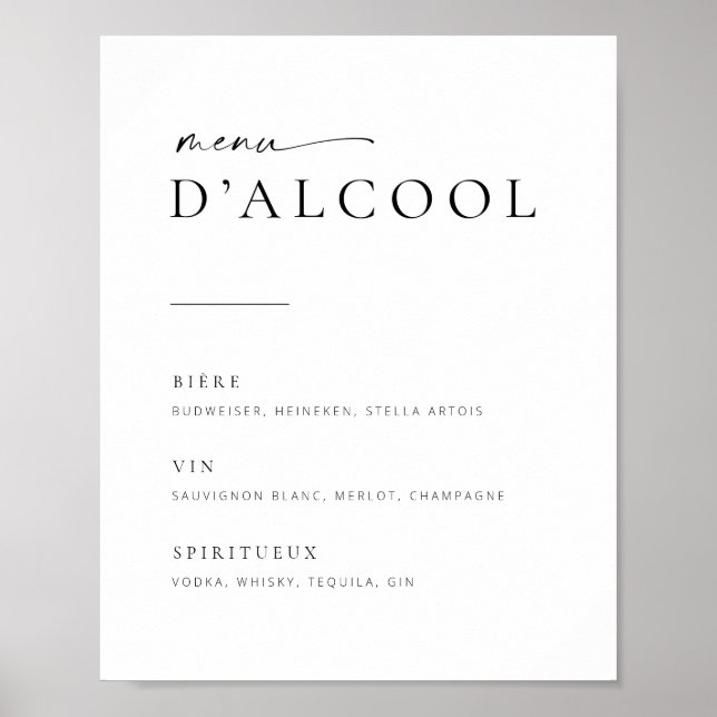 Poster Élégant panneau de menu de bar de mariage à l'écri (Devant)