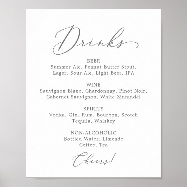 Poster Élégant panneau de menu de boissons de mariage arg (Devant)