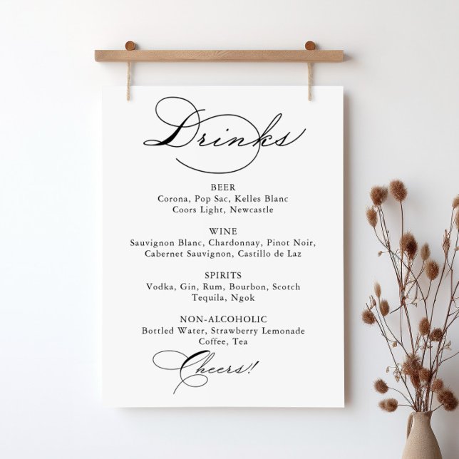 Poster Élégant panneau de menu de boissons de mariage en  (Créateur téléchargé)