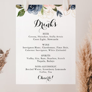 Poster Élégant panneau de menu de boissons de mariage flo