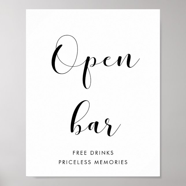Poster Élégant panneau mariage à barre ouverte noir et bl (Devant)