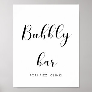 Poster Élégant panneau mariage de barre Bubbly noir et bl