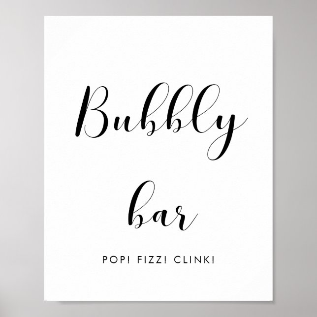 Poster Élégant panneau mariage de barre Bubbly noir et bl (Devant)