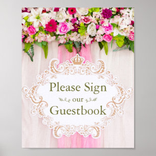 Poster Élégant panneau Mariage de fleurs rose vif