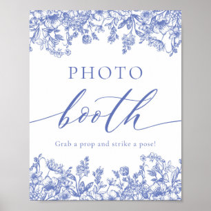 Poster Élégant panneau photo floral bleu Vintage