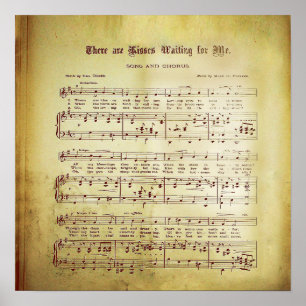 Poster Élégant Partition Vintage Notes Love Song