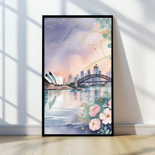 Poster Elégant Pastel Sydney Skyline Watercolor Imprimer