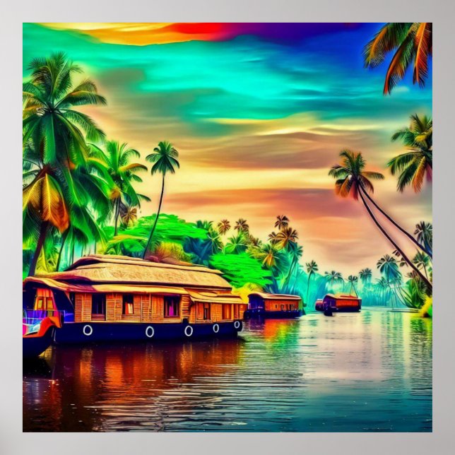 Poster Elégant paysage naturel du Kerala de cocotiers (Devant)