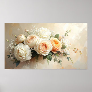 Poster Elegant Peach & Cream Rose Bouquet: Romantic Paint