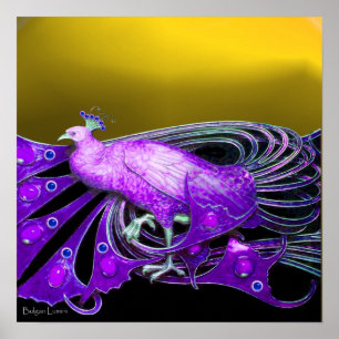 POSTER ÉLÉGANT PEACOCK EN PURPLE JAUNE