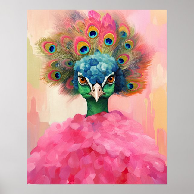 Poster Elégant Peacock en Rose fourrure animal Fashion Ar (Devant)