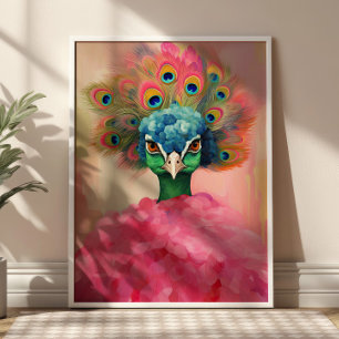 Poster Elégant Peacock en Rose fourrure animal Fashion Ar