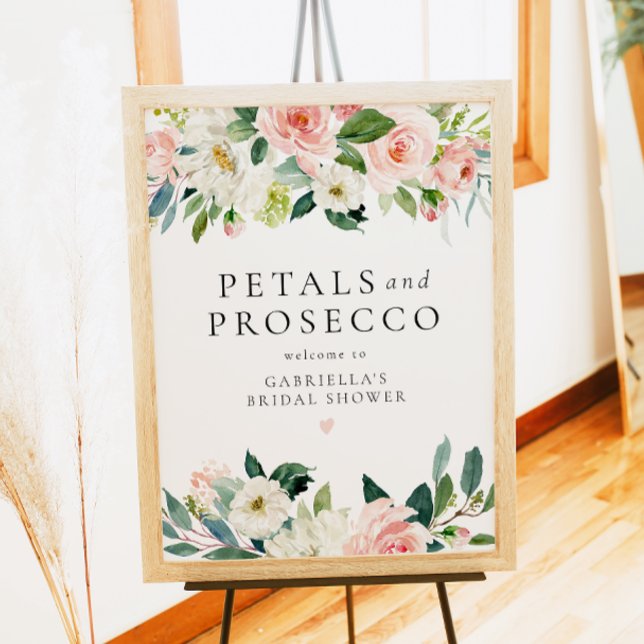 Poster Élégant Pétales et Fête des mariées Prosecco (Créateur téléchargé)