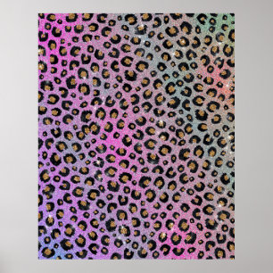 Poster Elegant Pink Blue Gold Glitter Black Leopard
