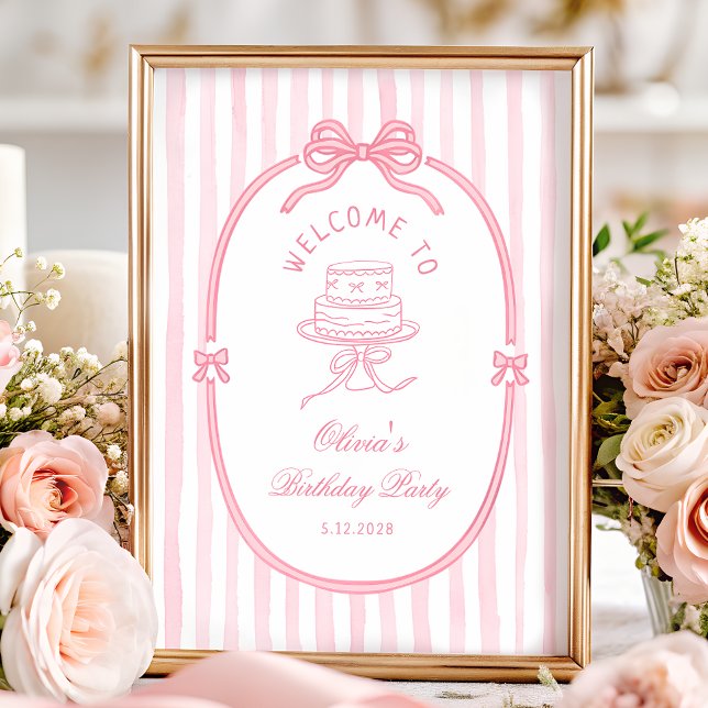 Poster Elegant Pink Bow Girl Birthday Welcome (Créateur téléchargé)