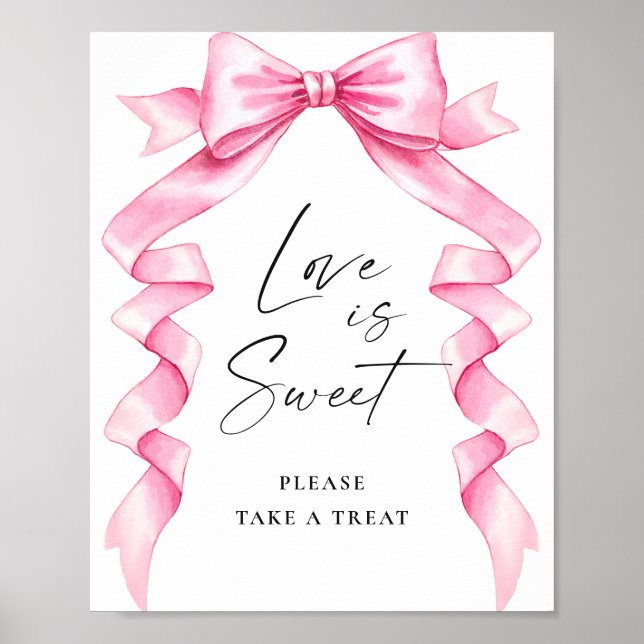 Poster Élégant Pink Bow Love is Sweet Mariage Sign (Devant)