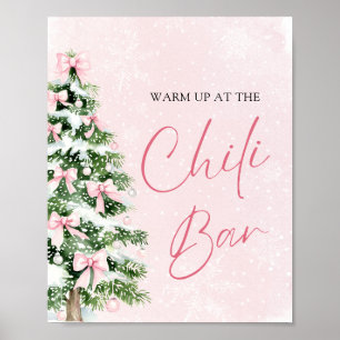 Poster Élégant Pink Bows Christmas Tree Chili Bar