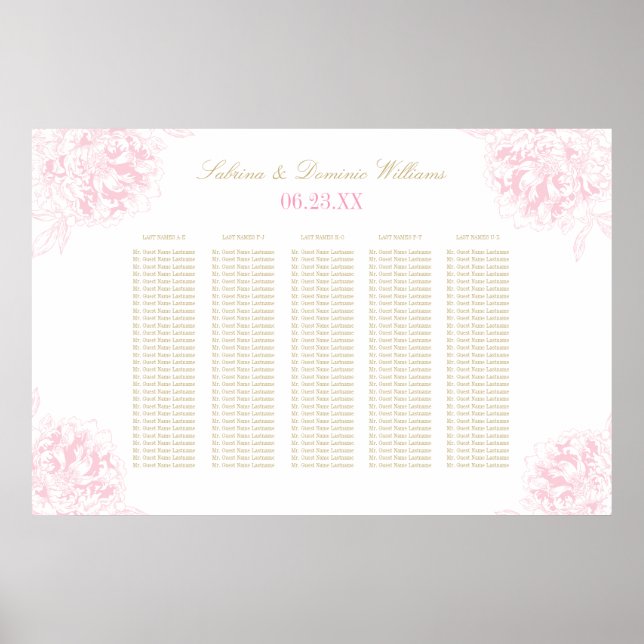Poster Elégant Pink Gold Floral Peony Mariage Siège (Devant)