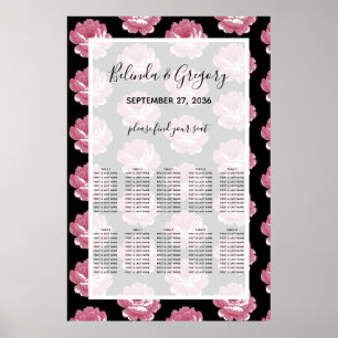 Poster Élégant Pink Vintage Rose Mariage Carte de siège