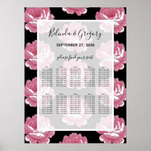 Poster Élégant Pink Vintage Rose Mariage Carte de siège