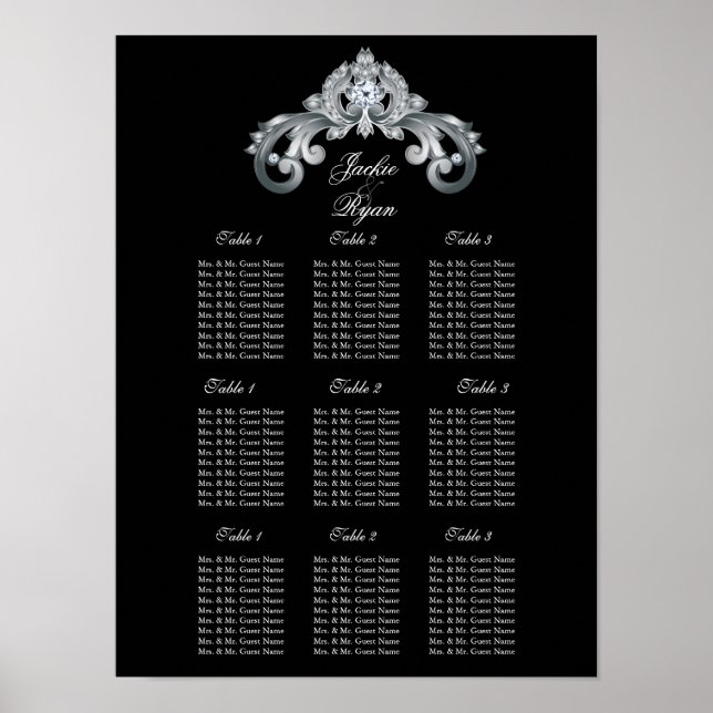 Poster Élégant plan de mariage plan de siège graphique Ar (Devant)