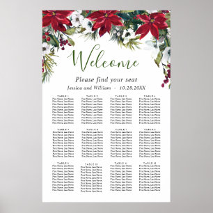 Poster Élégant Poinsettia 12 Tables Mariage CHART DE SIÈG